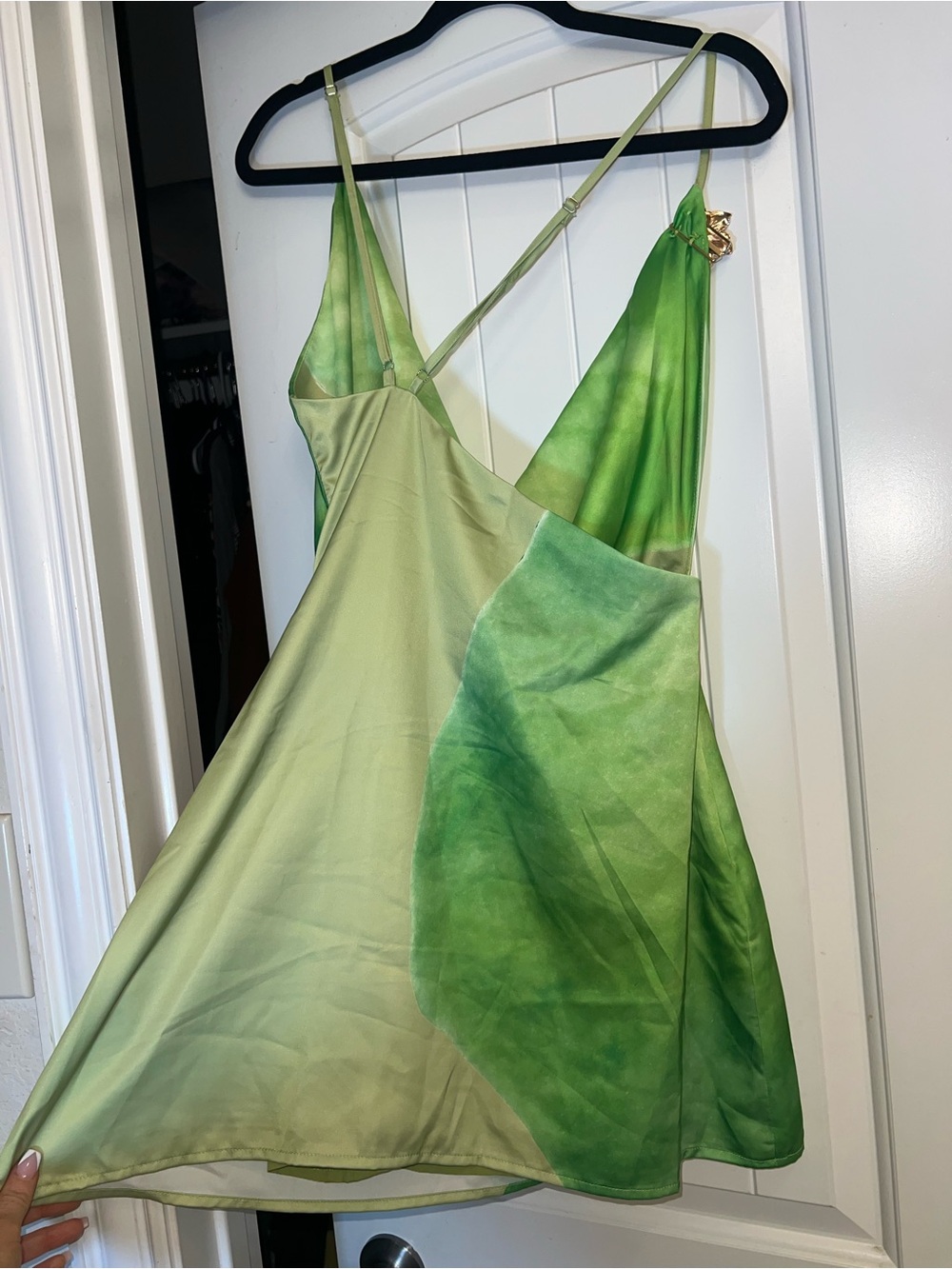 Peppermayo | Green Floral Print Asymmetrical Neckline Mini Dress - Picture 3 of 4